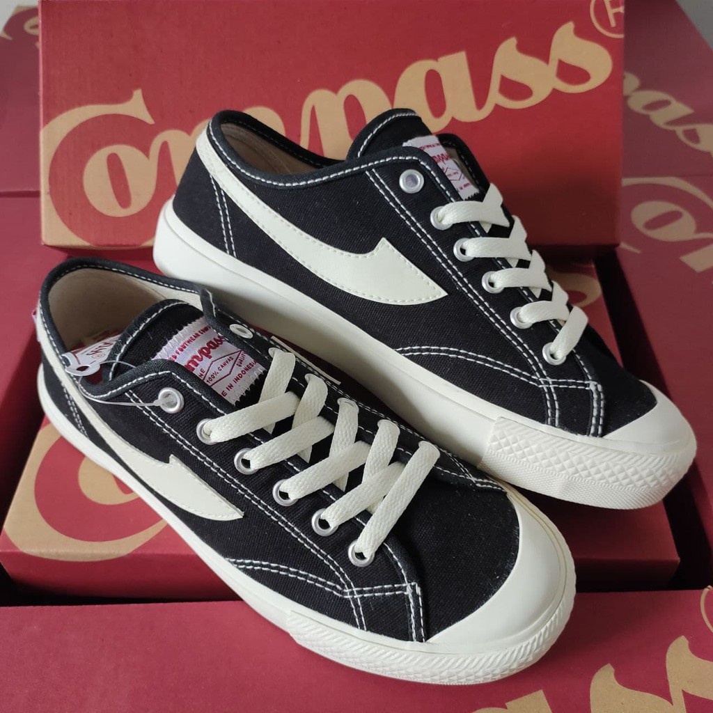 Jual Big Sale Sepatu Compass Gazelle Low Black White Original