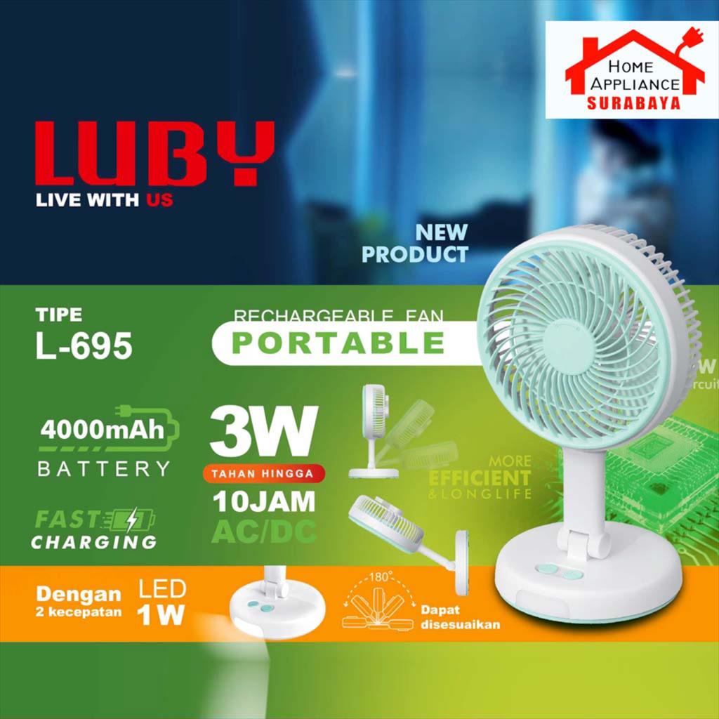 Jual LUBY Kipas Angin Mini Portable Fan 6 Inch 3W Lampu Emergency 1W