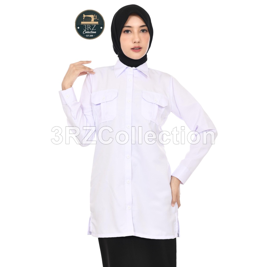 Jual KEMEJA TUNIK PUTIH WANITA SERAGAM PDH PUTIH PNS WANITA BAJU DINAS