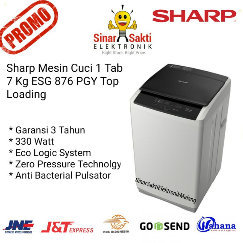 Jual Sharp Mesin Cuci 1 Tabung 7 Kg ESG 876 PGY Top Loading Bukaan