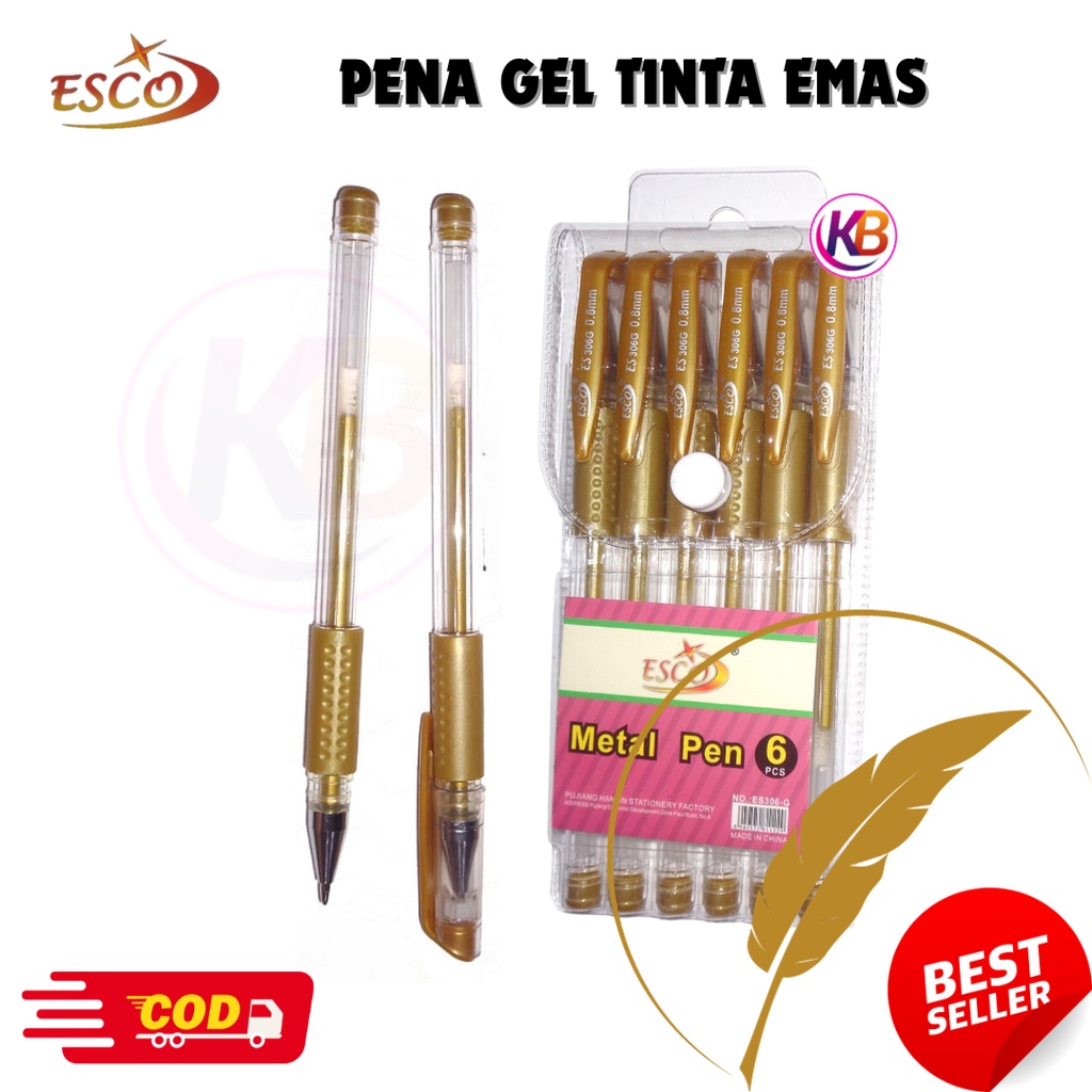 Jual Pulpen Tinta Emas Paket Isi Pcs Esco Metal Pen Pena Gel