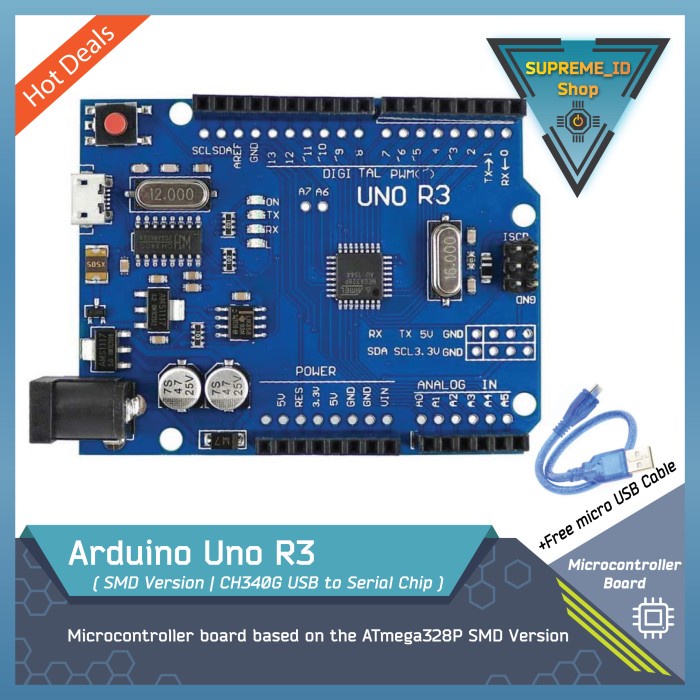 Jual Arduino Uno R3 ATmega328p SMD CH340 Arduino IDE Pin Header Cable