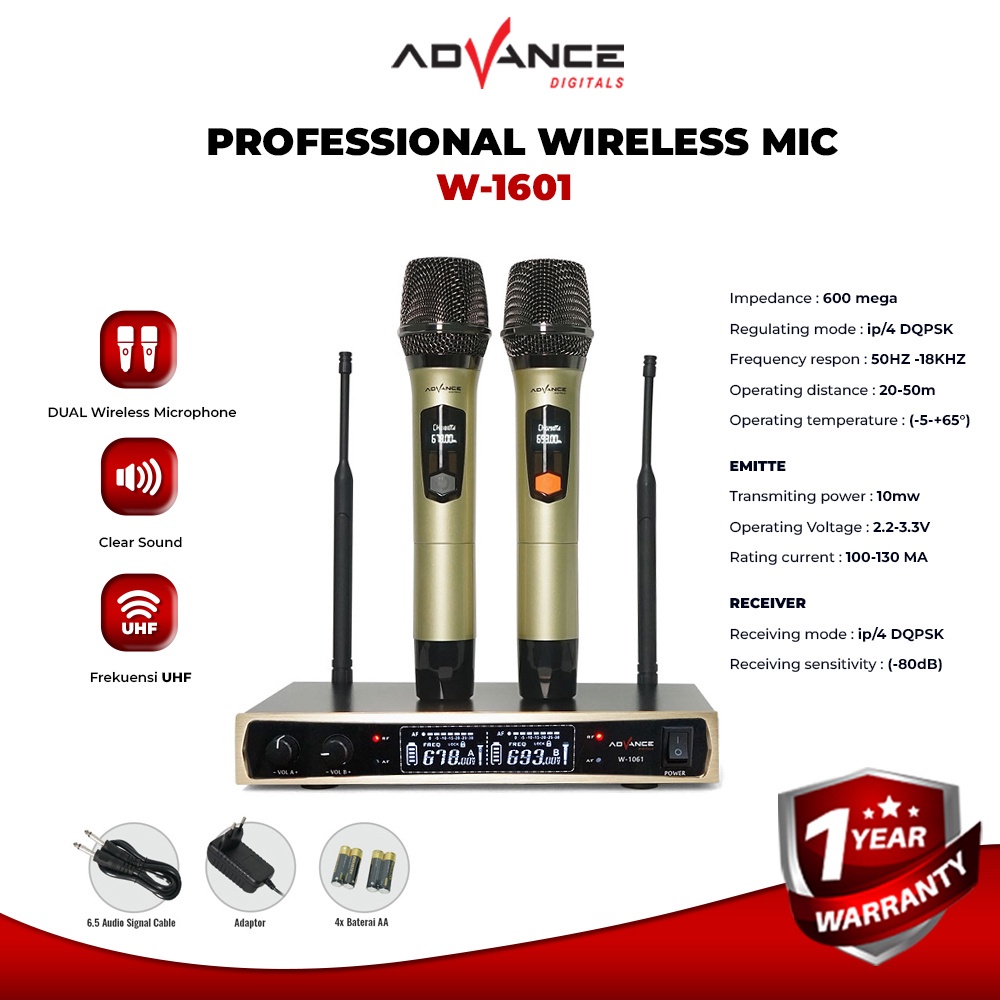 Jual ADVANCE W1061 Dual Mic Wireless Profesional Microphone Amplifier