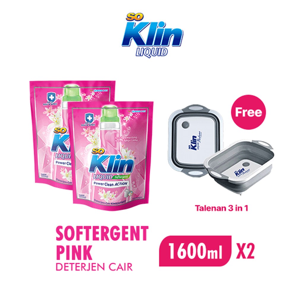 Jual Soklin Deterjen Cair Soft Pouch 1600 Ml X2 Free Talenan 3in1