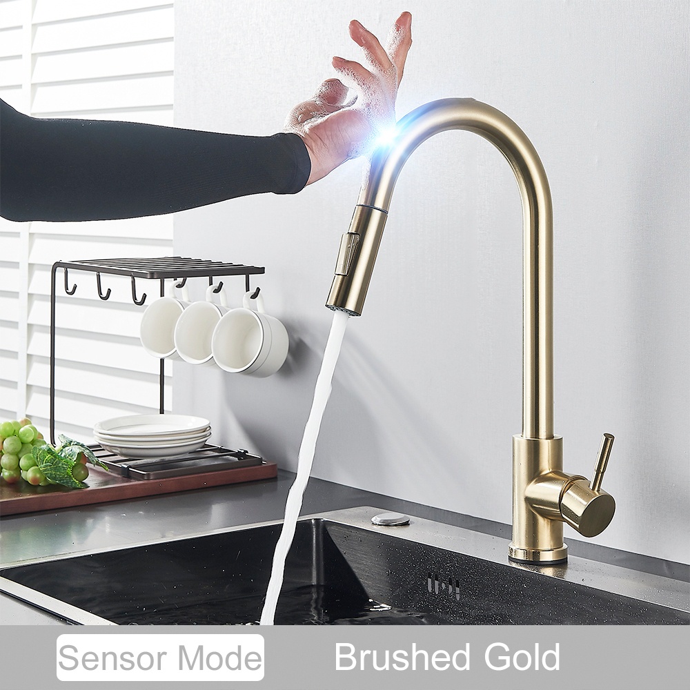 Jual Khamaja Kran Sink Mixer Tarik Touch Sensor Brushed Brass Kran