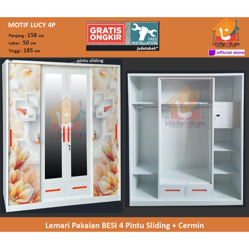 Jual Lemari Pakaian Besi Pintu Sliding Cermin Praha P Laci