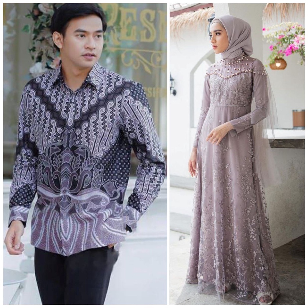 Jual Couple Batik Gamis Kemeja Modern Wisuda Tunangan Lamaran Baju