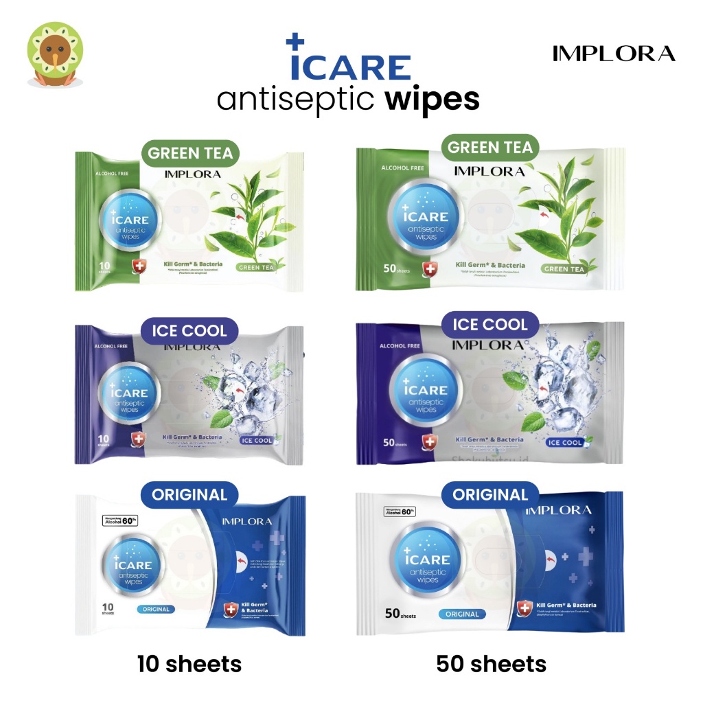 Jual TISSUE BASAH IMPLORA I CARE ANTI SEPTIC WIPES 50 SHEETS TANPA