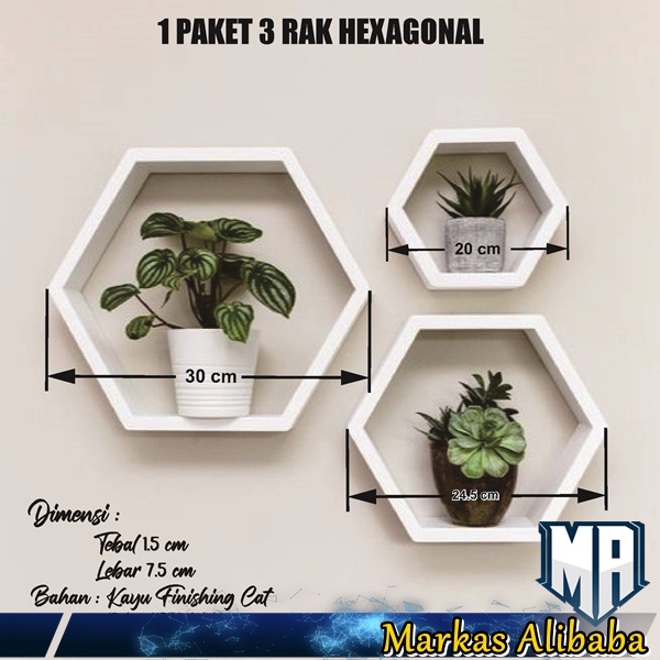 Jual 1 Set 3 Pcs Rak Hexagonal Segi Enam Kayu Tempel Dinding Minimalis