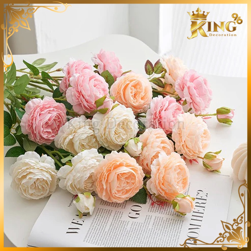 Jual ARTIFICIAL PEONY 3 CABANG BUNGA PEONY PREMIUM ARTIFICIAL FLOWER