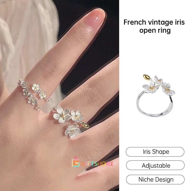 Jual COD Cincin Ujung Terbuka Bunga Cincin Haute Couture Desain Vintage