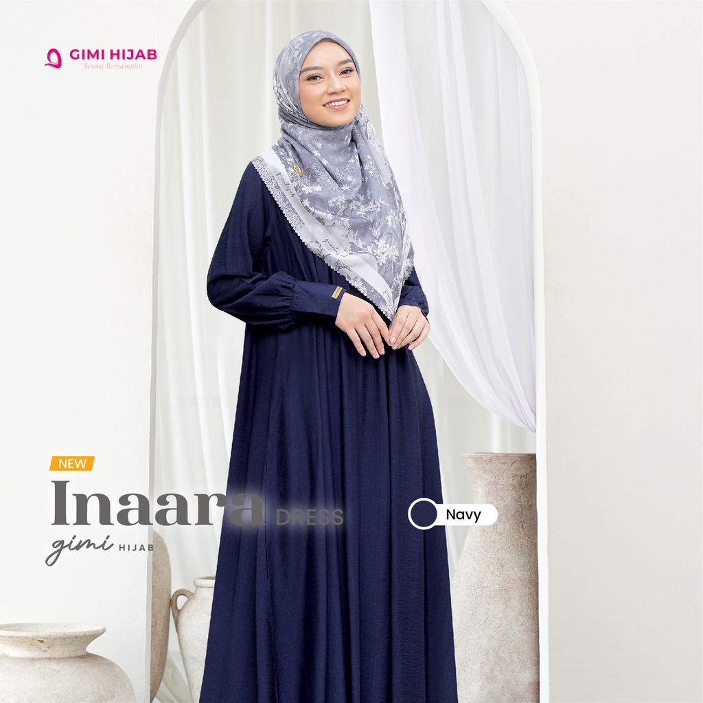 Jual Gimi Hijab Inaara Dress Navy Gamis Wanita Muslim Polos Jumbo