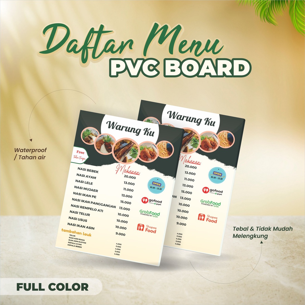 Jual Cetak Daftar Menu Board Papan Menu Menu Resto Bahan Pvc Board