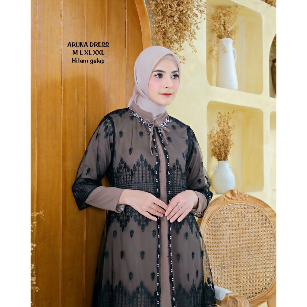 Jual Mq Aruna Dress Payet Gamis Outer Lepas Pasang Gamis Lebaran