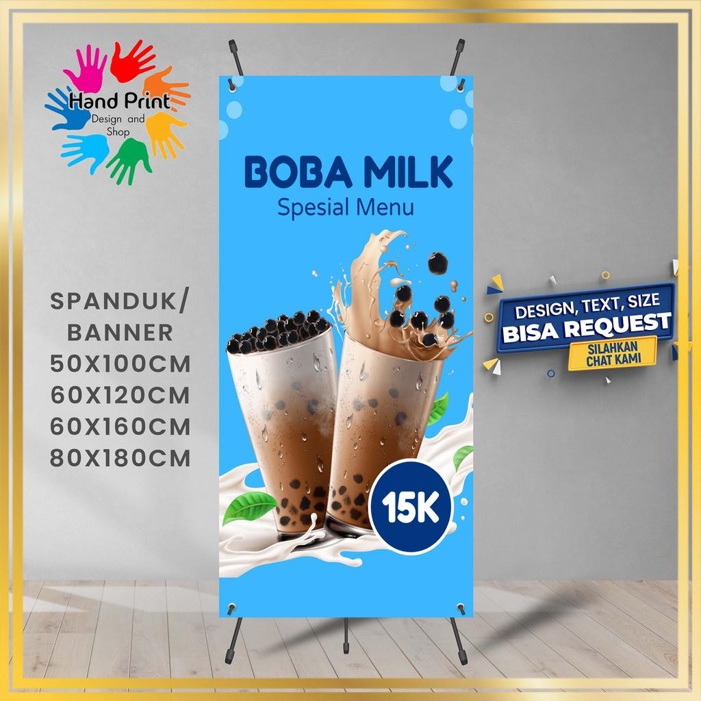 Jual SPANDUK BANNER Minuman Boba Warna Biru 60x160 CM Cocok Luar