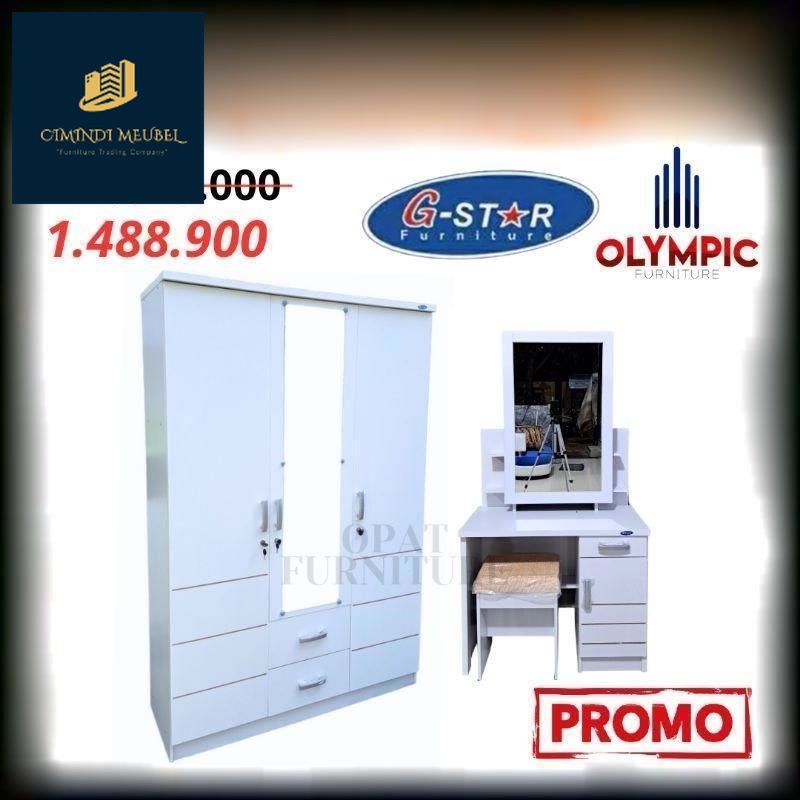 Jual Promo Set Lemari Pakaian Pintu Dan Meja Rias Kaca Sliding