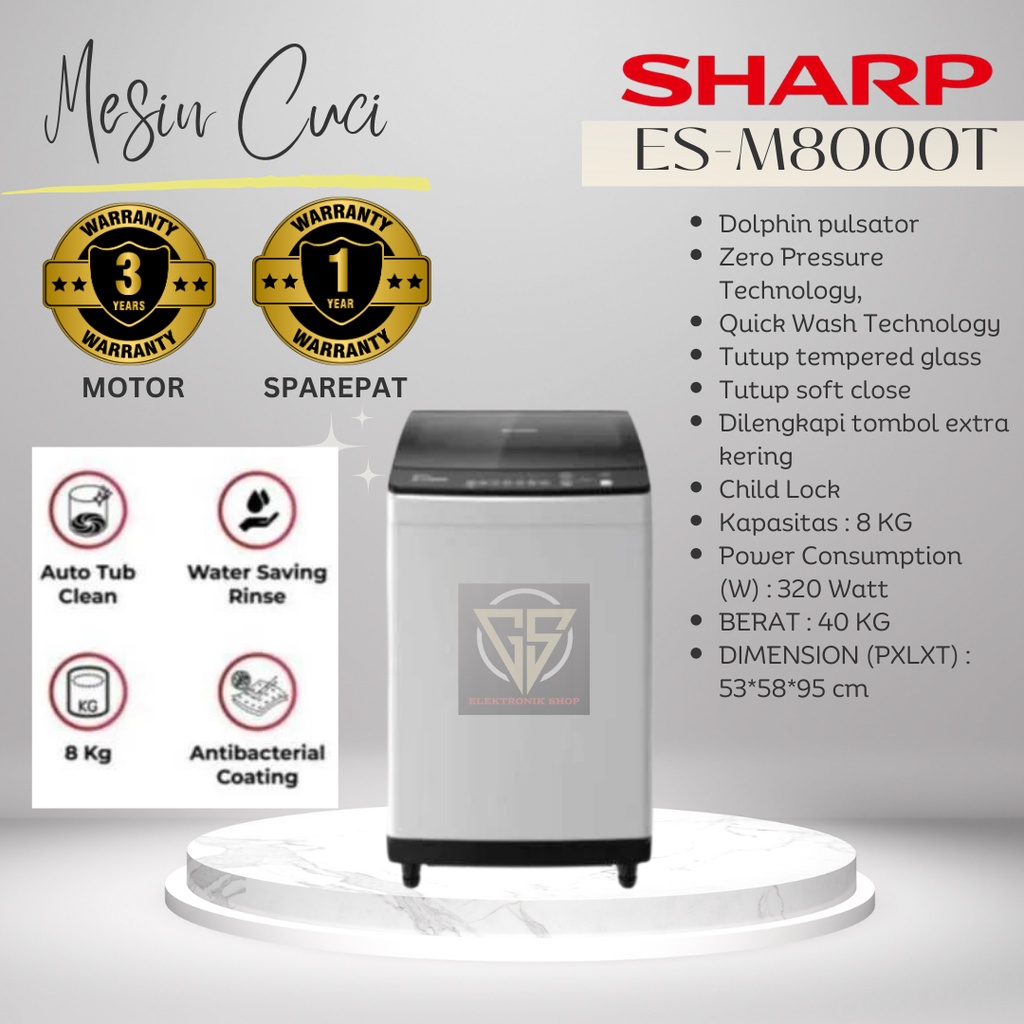 Jual MESIN CUCI 1 TABUNG SHARP ESM 8000 8 KG Shopee Indonesia