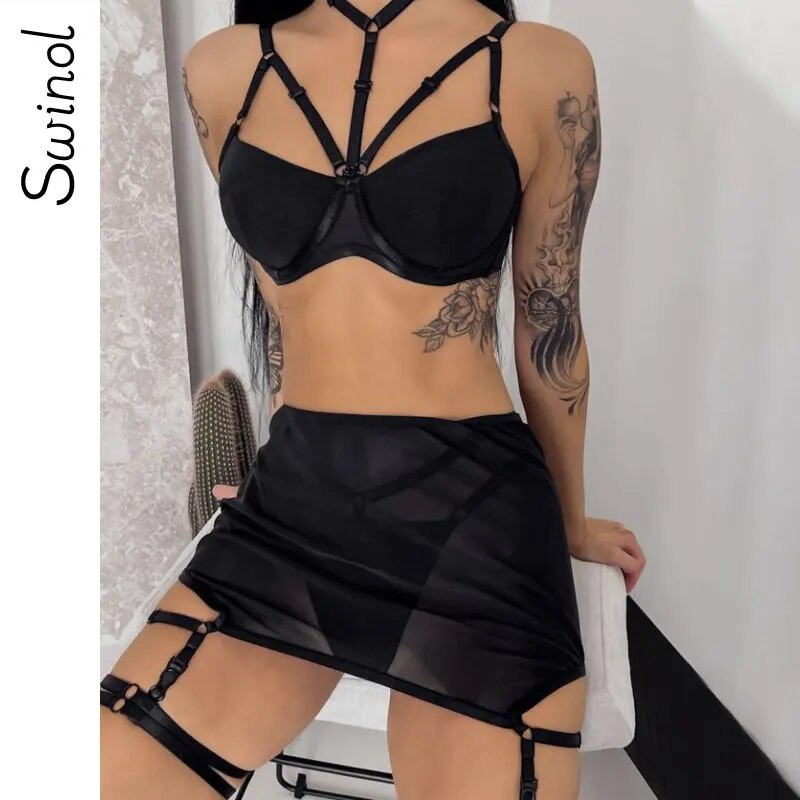 Jual Preorder Swinol Lingerie Fancy Garters Piece Halter Transparent