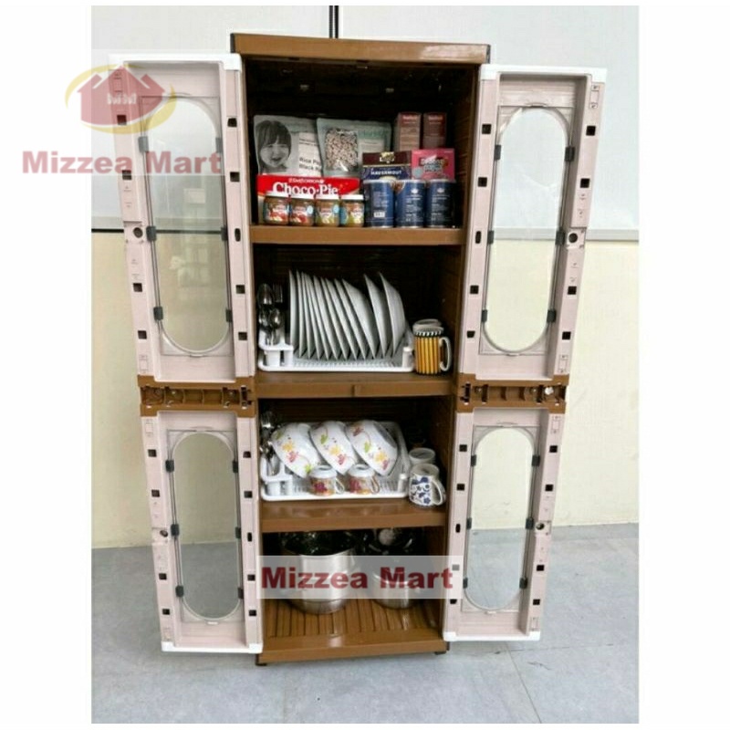 Jual MizzeaMart LEMARI PLASTIK DAPUR CLUB GRAND MINI RAK 4 SUSUN KACA