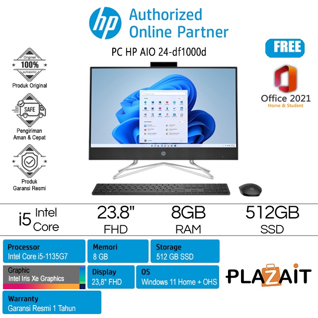 Jual PC HP AIO 24 Df1000d Intel Core I5 1135G7 8GB 512GB SSD Intel