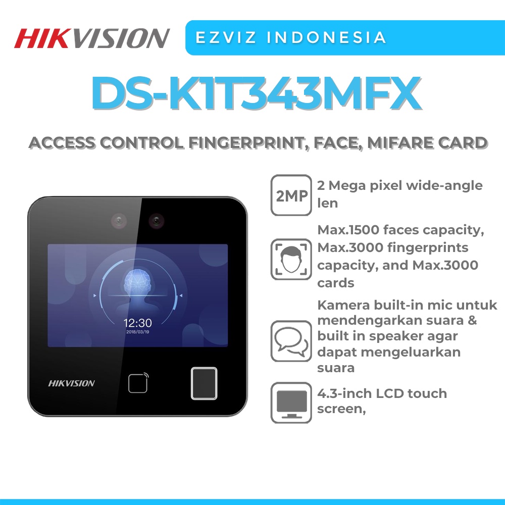 Jual HIKVISION DS K1T343MFX ACCESS CONTROL FINGERPRINT FACE MIFARE