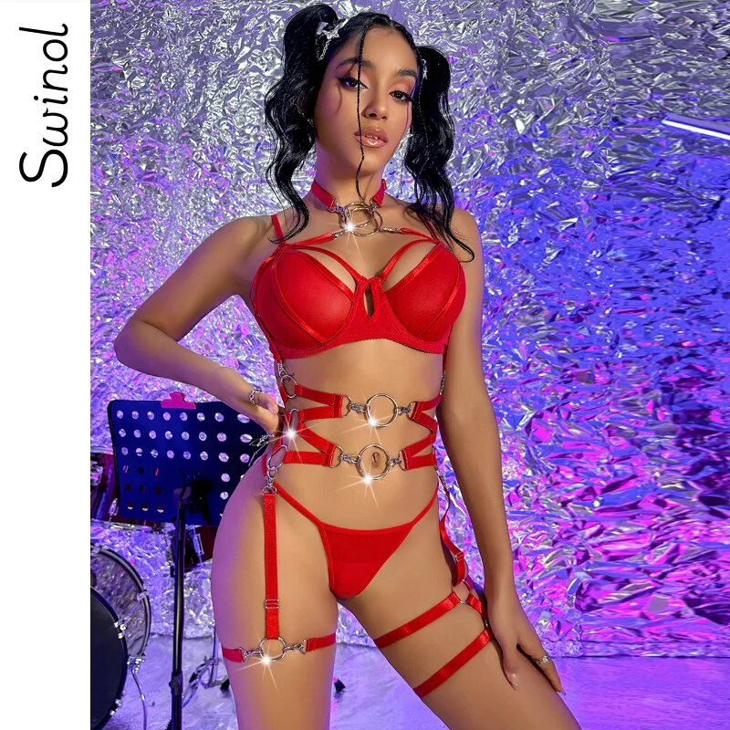 Jual Preorder Swinol Pu Leather Lingerie Fancy Metal Halter Belt