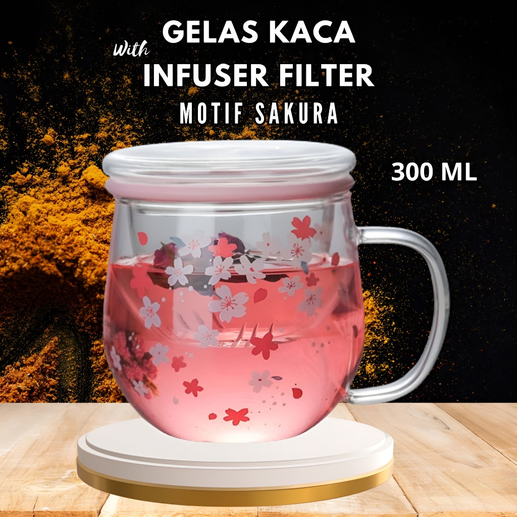 Jual Gelas Saringan Rempah Motif Sakura One Two Cups Kaca Tahan Panas