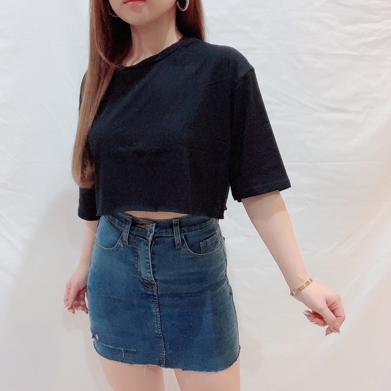 Jual Drop Shoulder Oversized Crop Top Baju Kaos Polos Jumbo Bigsize