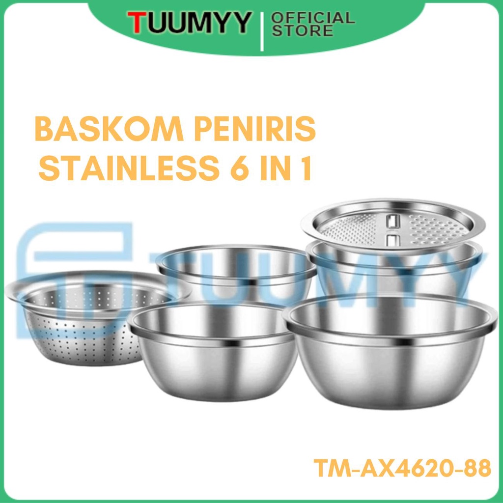 Jual TUMMY SET BASKOM PARUTAN STAINLESS STEEL 6IN1 BASKOM PARUT WADAH