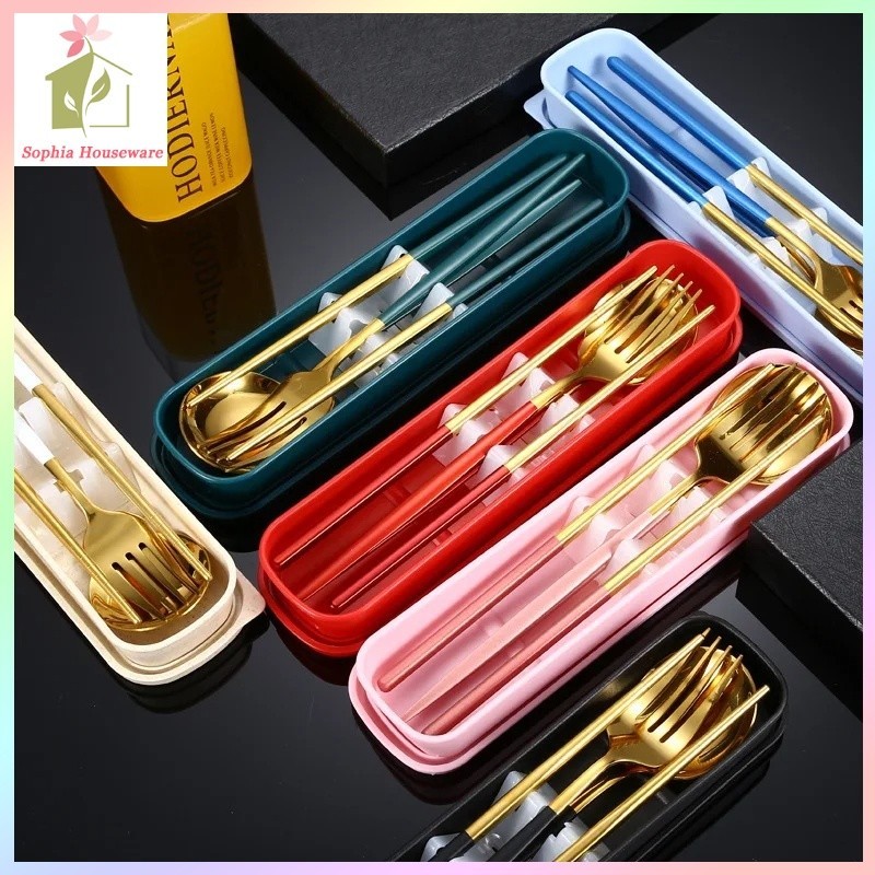 Jual Set Alat Makan Korea Matte Gold Stainless Steel Sendok Garpu