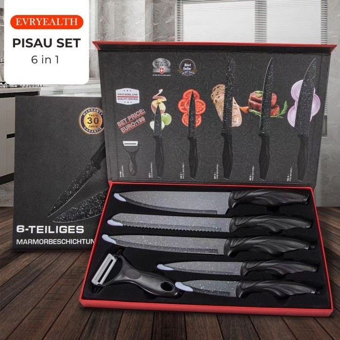 Jual Pisau Set In Keramik Knife Set Marble Coating Pemotong Daging