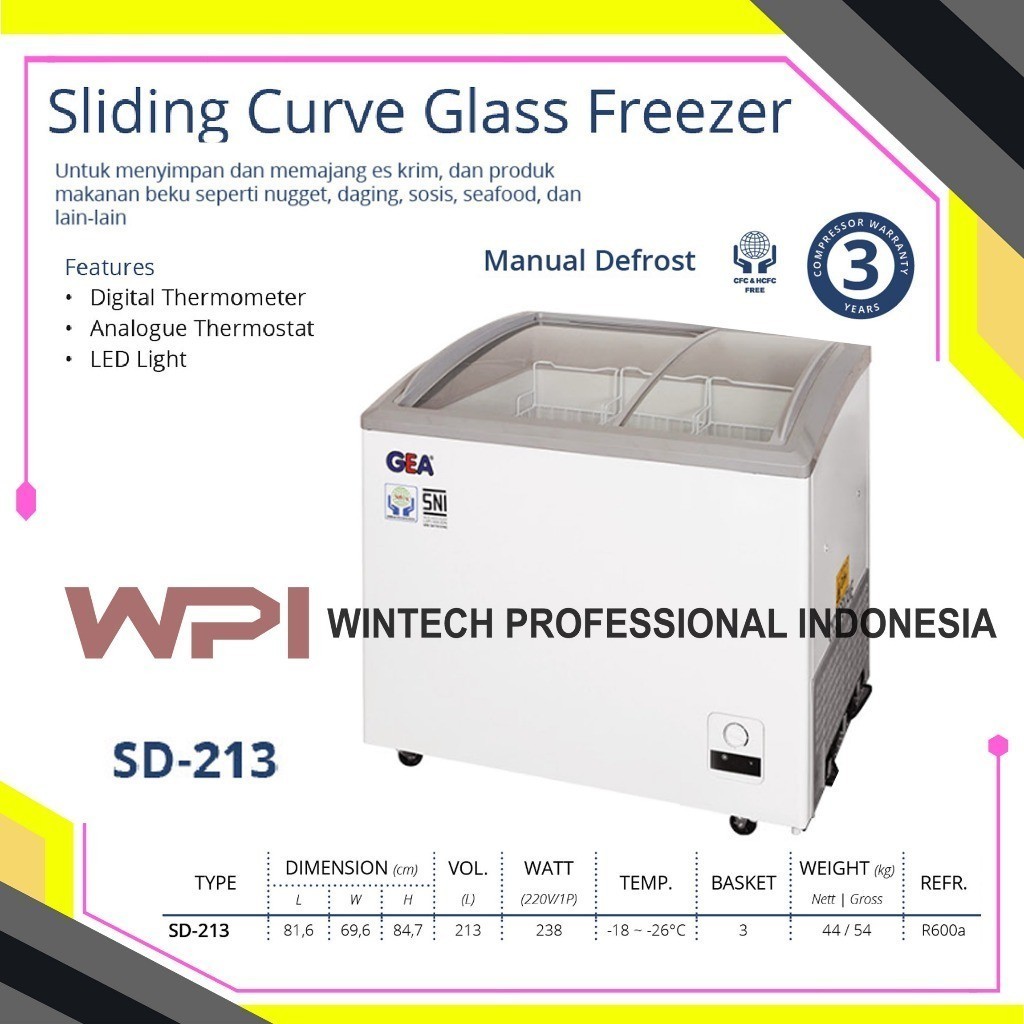 Jual Gea SD 213 Sliding Curve Glass Freezer Kulkas Kaca Pembeku Ice