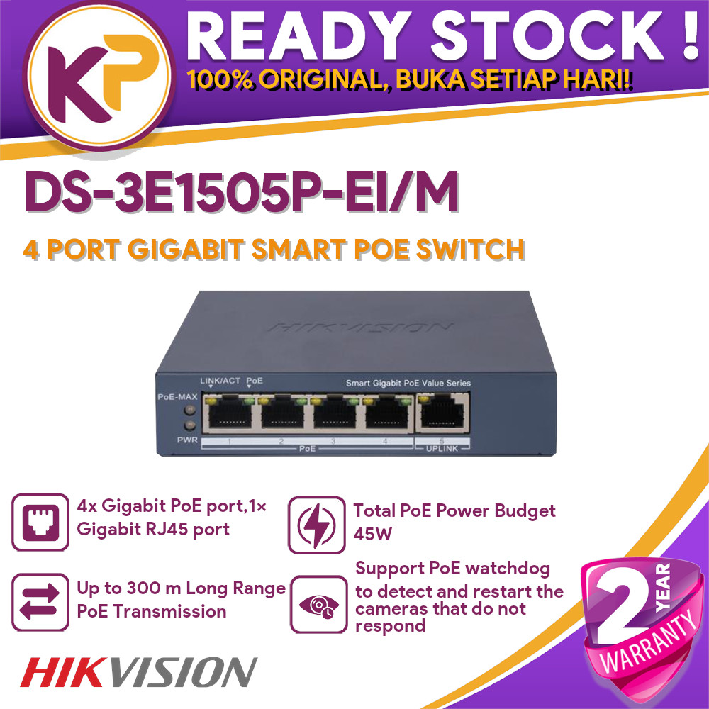 Jual Hikvision Ds E P Ei M Port Gigabit Smart W Poe Switch