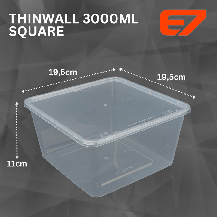 Jual Kotak Makan Thinwall Square 3000ml Lunch Box Plastik Kotak