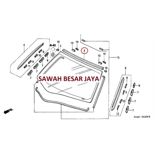 Jual Karet Molding List Lis Kaca Besar Depan Bagian Atas Honda Civic Es