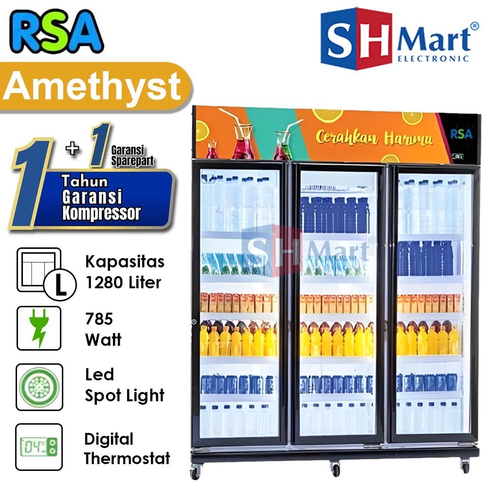 Jual SHOWCASE RSA 3 PINTU AMETHYST 1280 LITER 15 RAK TOPAZ1100 1065