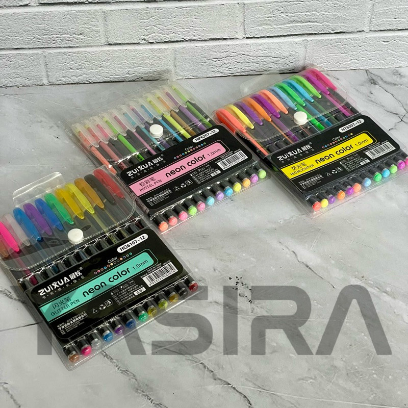 Jual 110 Gram SATU SET 12 WARNA Gel Pen Glitter Warna Warni Neon