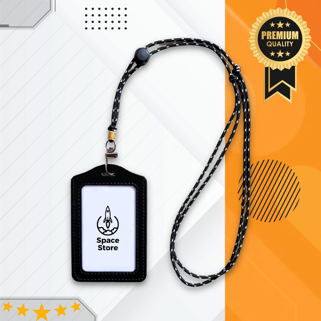 Jual Lanyard Kulit Id Card Holder Name Tag Kulit Tali Paracord Premium