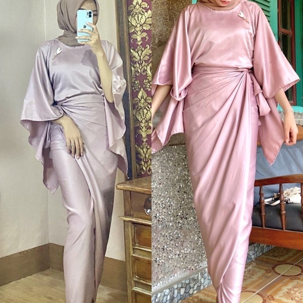 Jual Set Dress Lebaran Satin Aleena Padaka Attire Blouse Rok