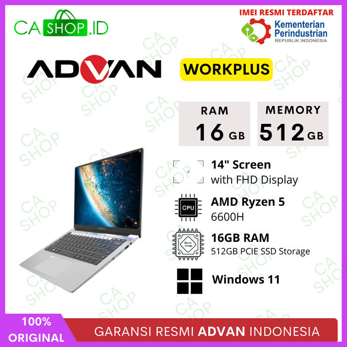 Jual Laptop Advan Workplus RAM 16GB 512GB Notebook 14 Ryzen 5 7