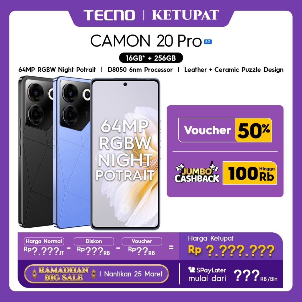 Jual IA Ponsel TECNO CAMON 20 Pro 5G 64MP RGBW 32MP AI Shining