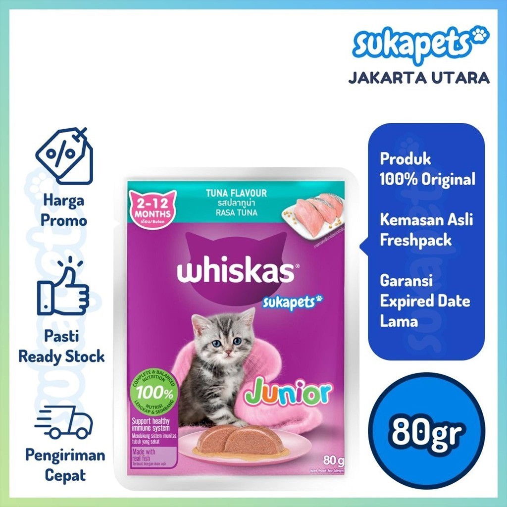 Jual Whiskas Kitten Junior Cat Tuna Makanan Kucing Basah Pouch 80gr