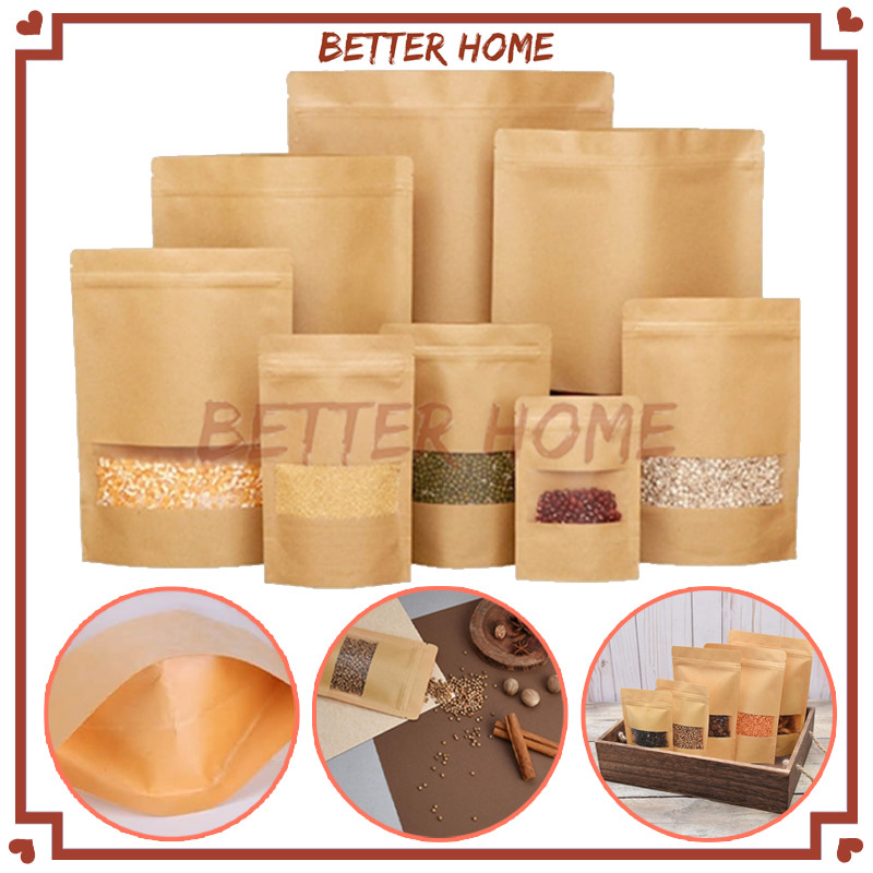 Jual Kemasan Paper Ziplock Standing Pouch Kraft Paper Coklat Window