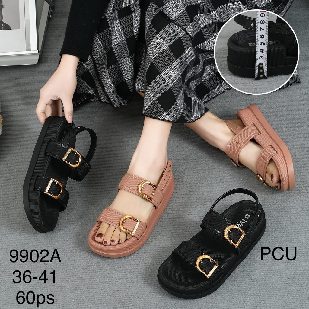 Jual Sandal Karet Import Wanita Model Gunung Tali Belakang Motif Gesper