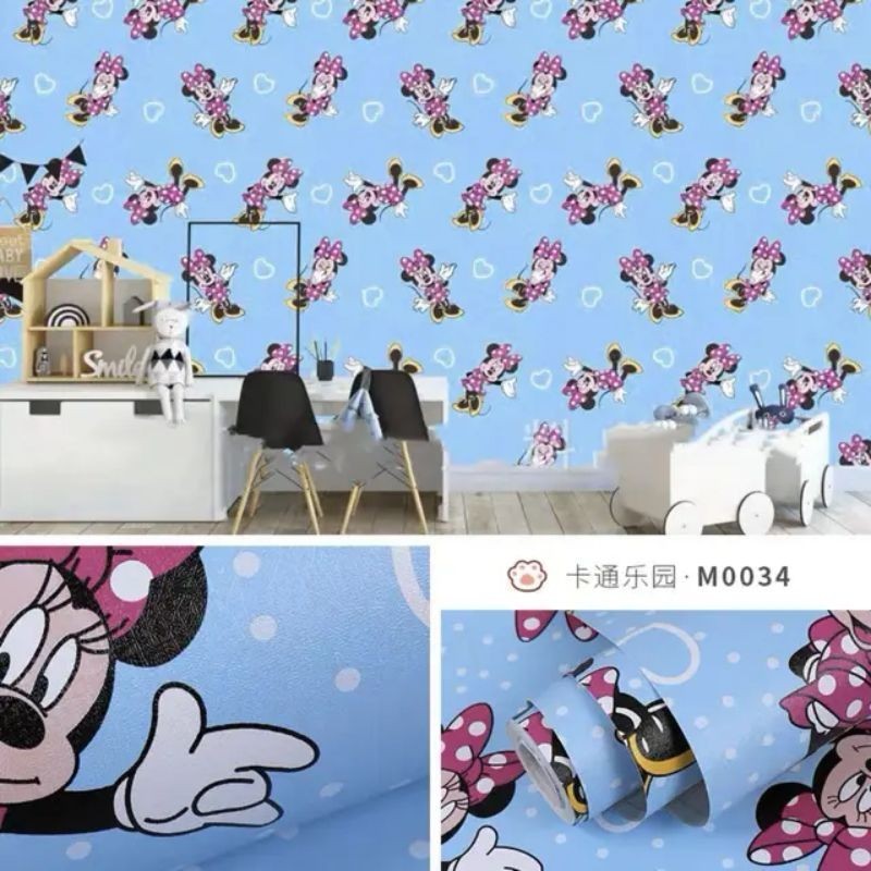 Jual Wallpaper Sticker Dinding Karakter MINNIE MOUSE Mickey Mouse Biru