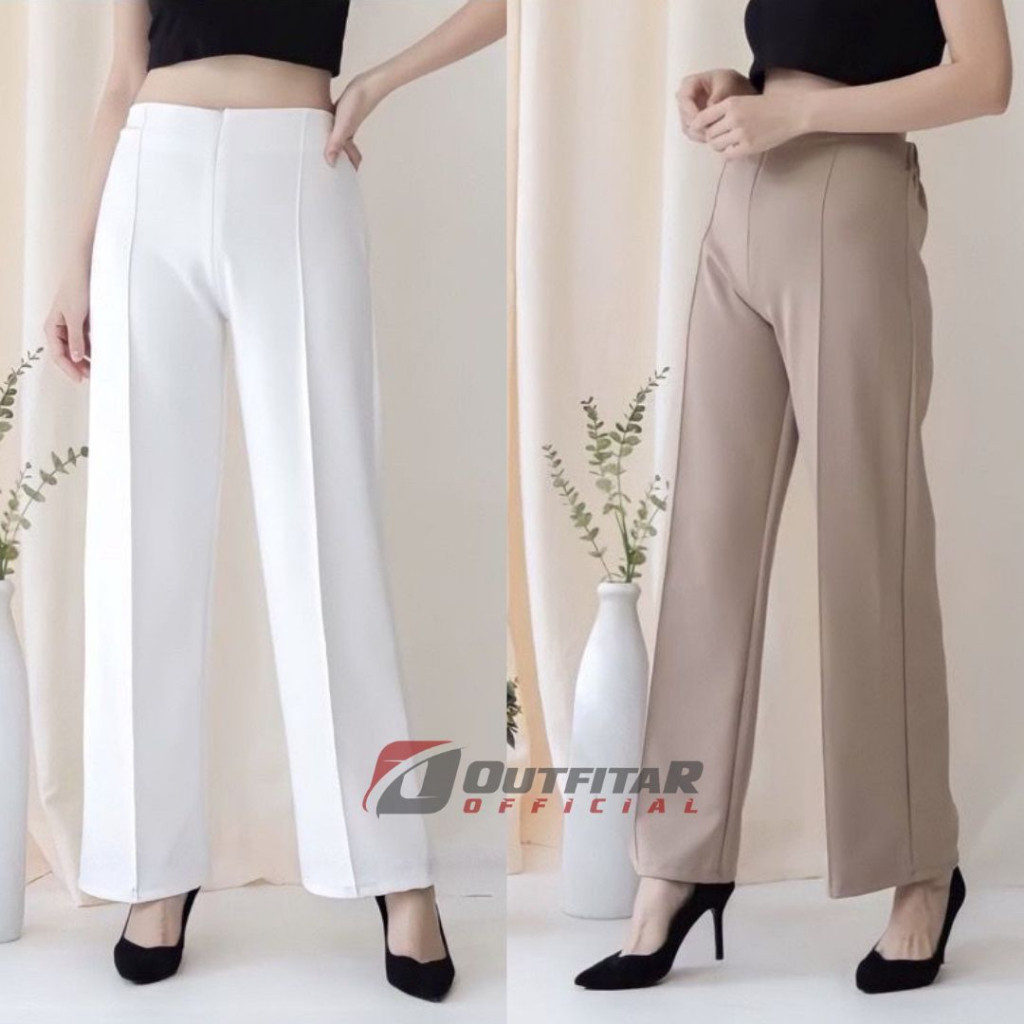 Jual Celana Wanita Kulot Garis Basic HW Irene Cullotes Scuba Wide Leg