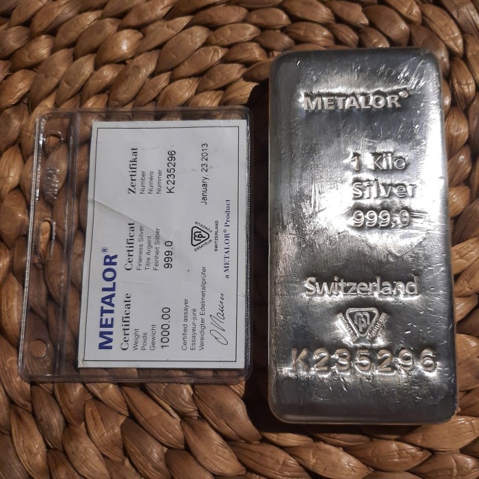 Jual METALOR 1 KG 1000 GR PERAK BATANGAN FINE SILVER BAR 999 SERTIFIKAT