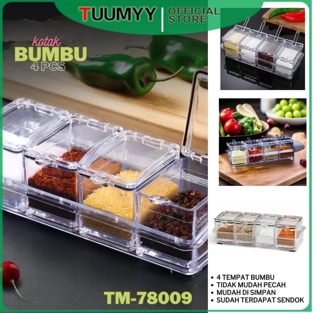 Jual COD TEMPAT BUMBU DAPUR SET MASAK 4 KOTAK TRANSPARAN CRYSTAL