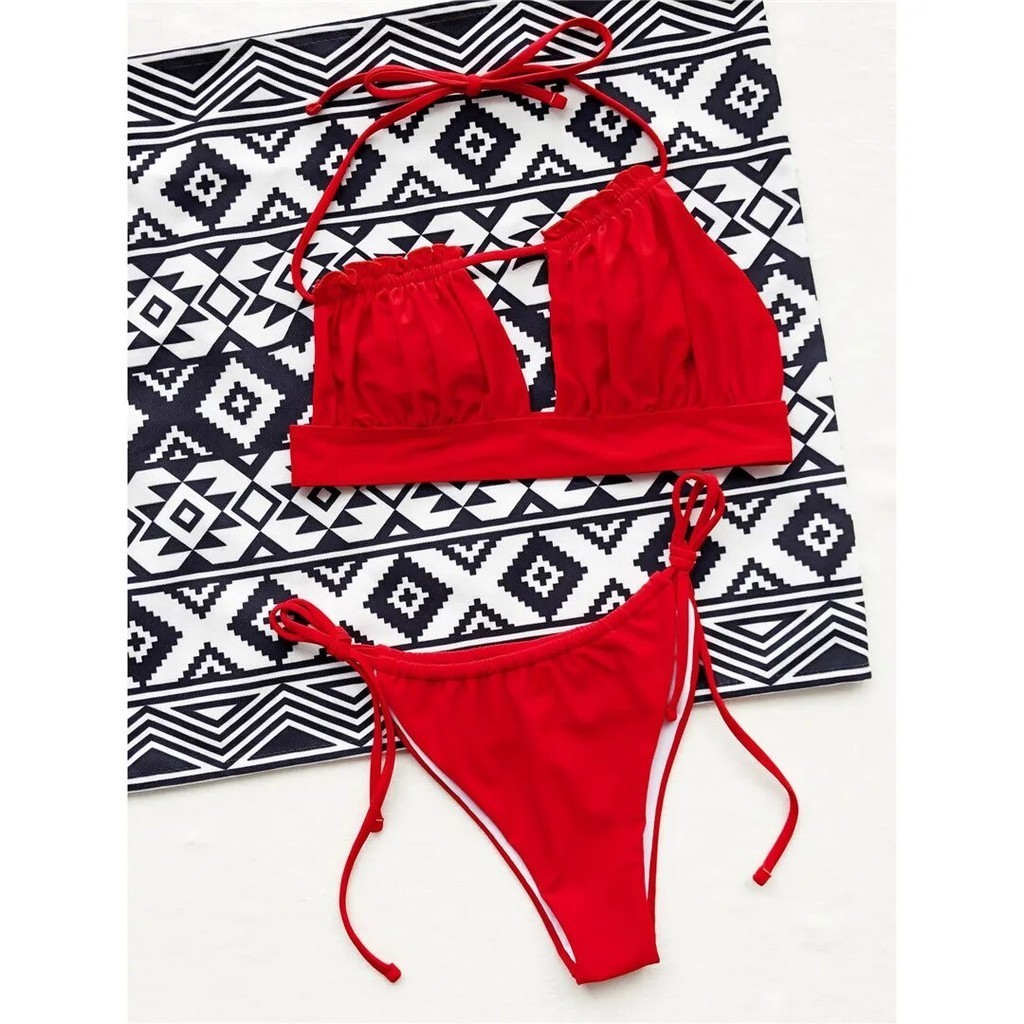 Jual PREORDER New Wrinkled Halter Bikini Female Swimsuit Women Swimwear