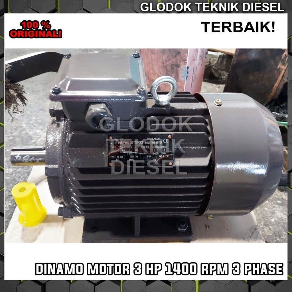 Jual Dinamo Motor 3 HP PK 1400 RPM 4 POLE 3 PHASE Gulungan FULL TEMBAGA